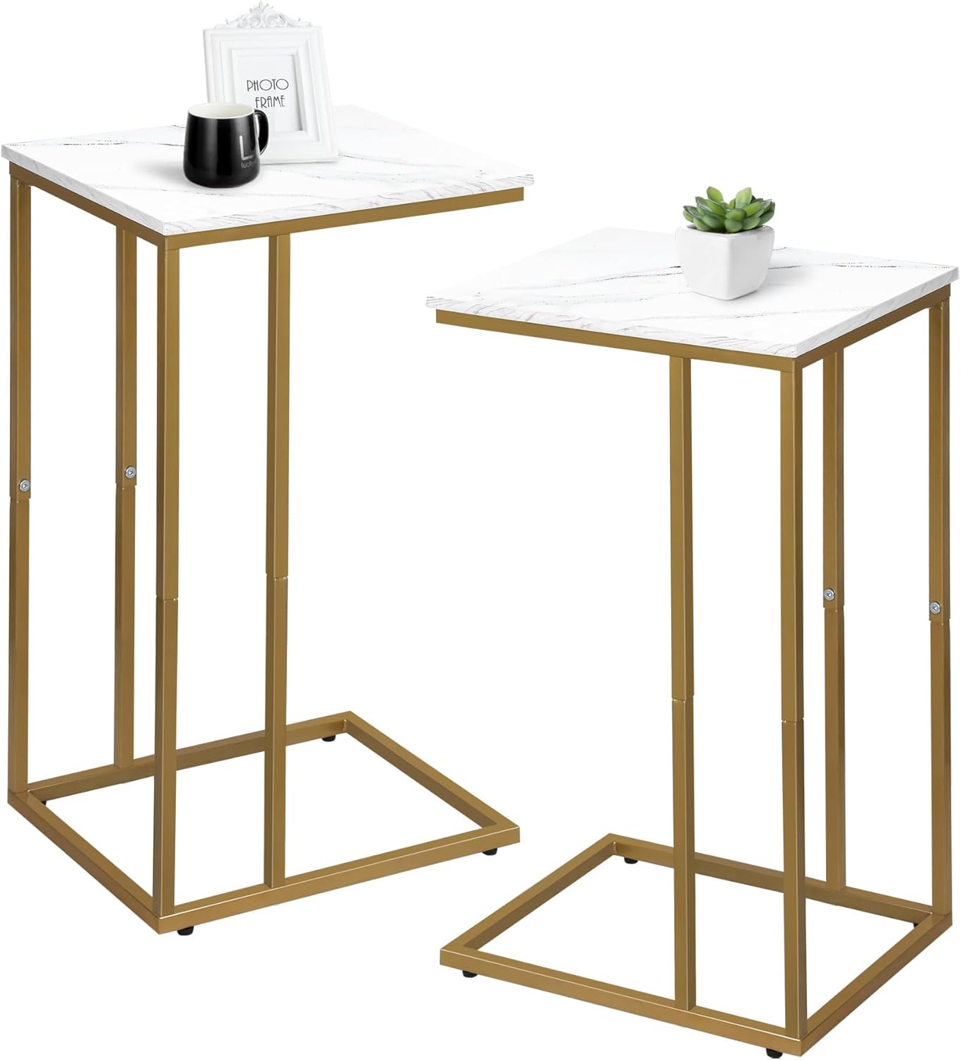 C Shaped End Table Set of 2, Small Side Table for Sofa and Bed, Couch Tables That Slide Under