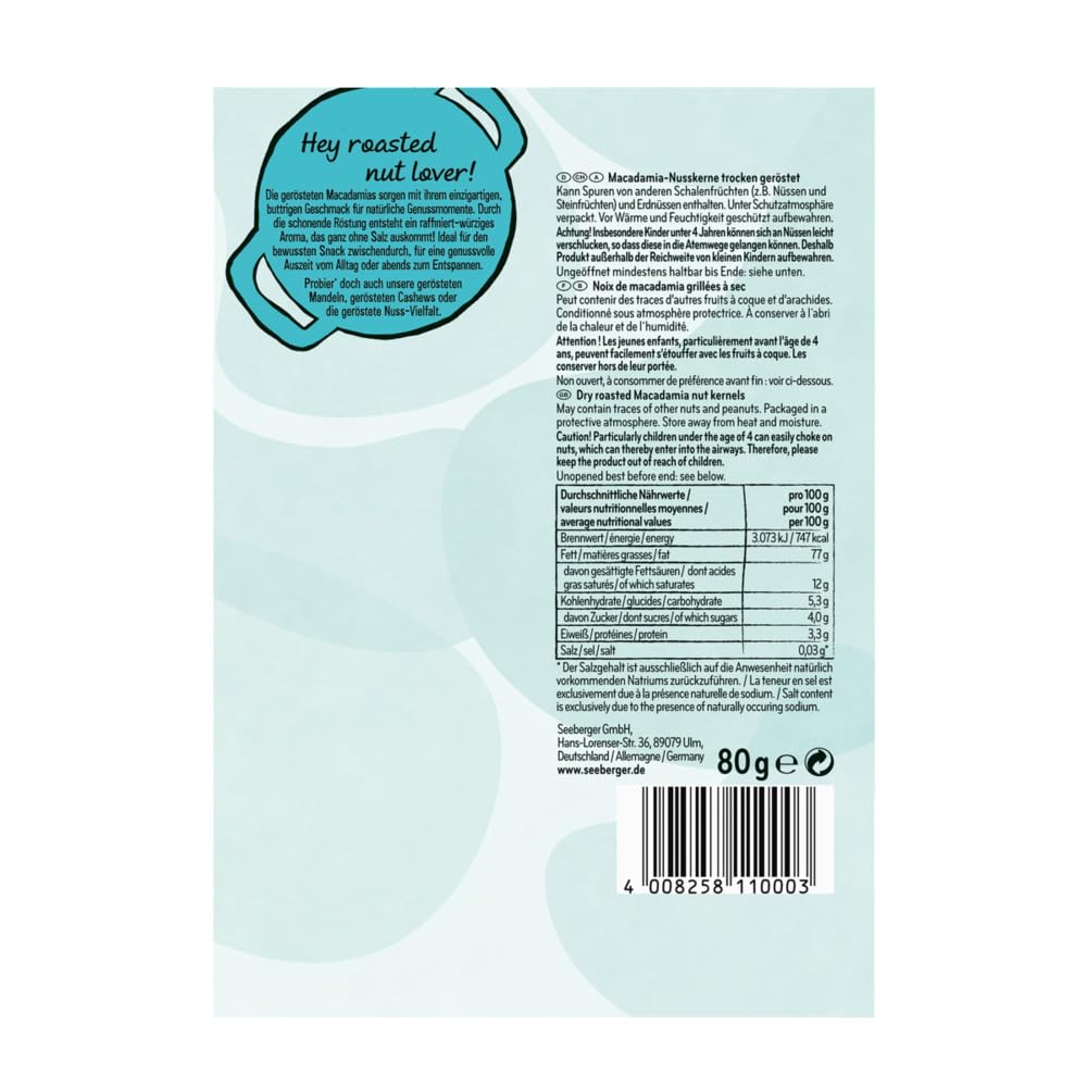 Seeberger Geröstete Macadamias, 80 g