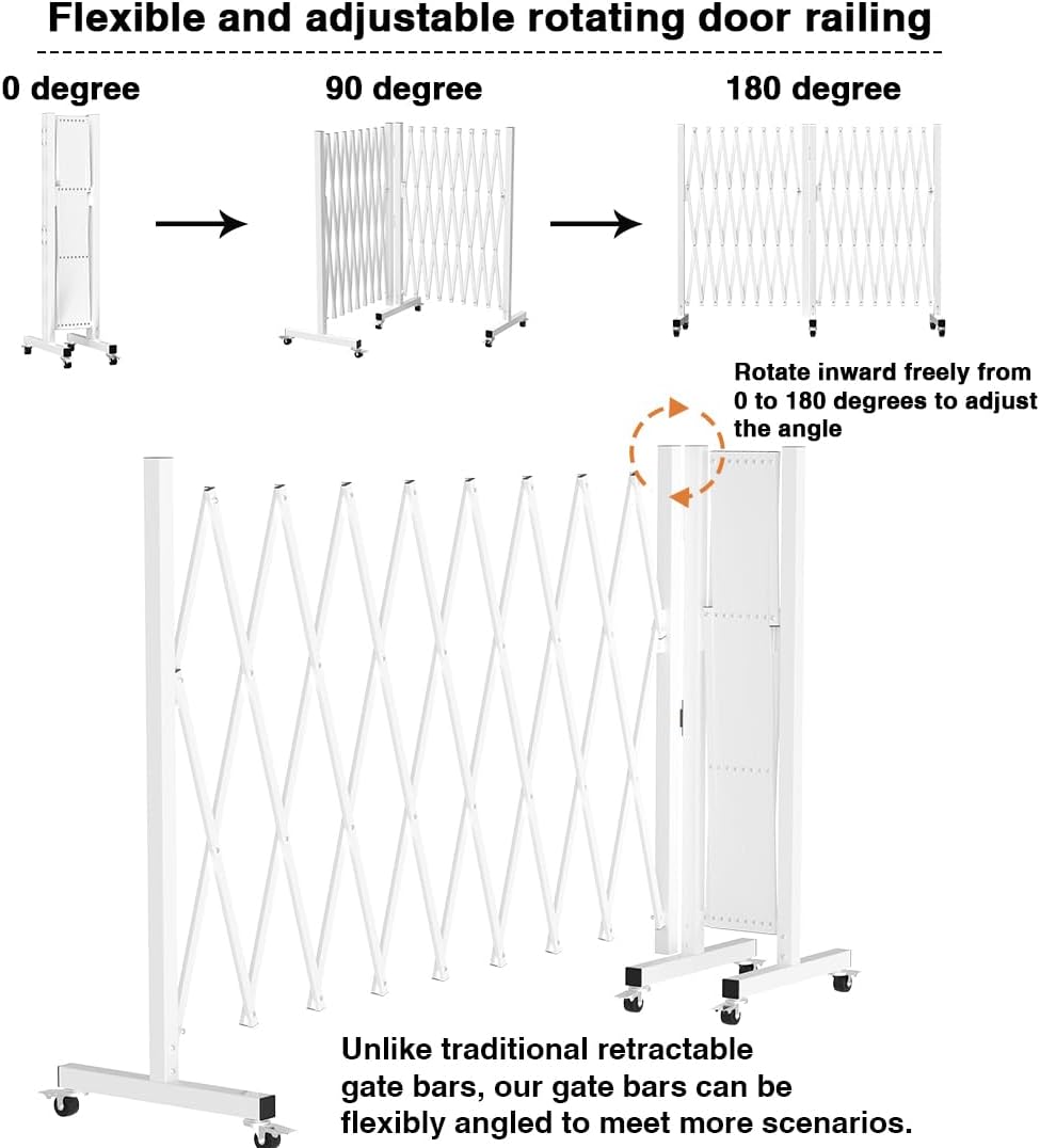 Expandable Driveway Gate, Portable Barricade Gate with Casters, Metal Folding Security Gate, 209" Wide Aluminum Expandable Garden Fence, Outdoor Dog Fence for Yard (White, 216.54)