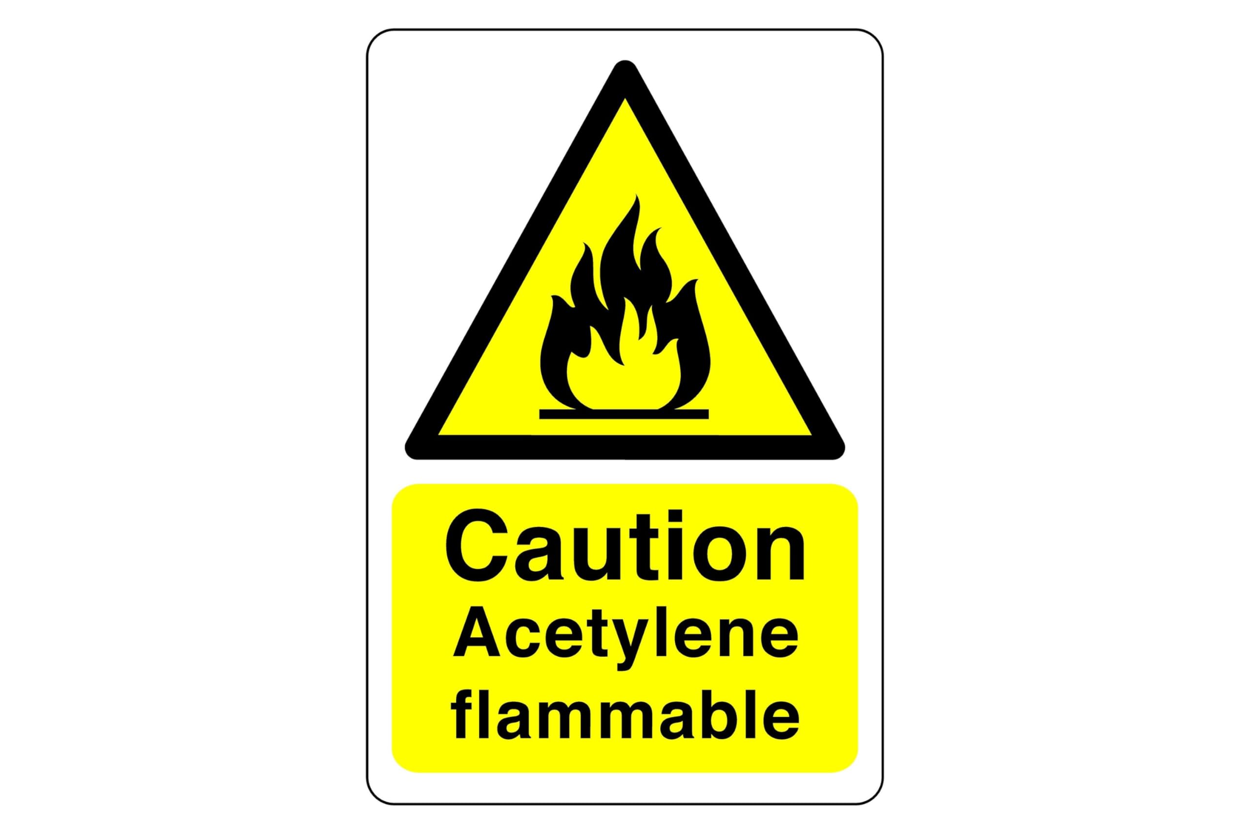 Caution Acetylene flammable sign- 3mm Aluminum Dibond high-visibility and durability for indoor/outdoor usage (300mm x 200mm) Ensures Safety Within 7m Viewing Distance.