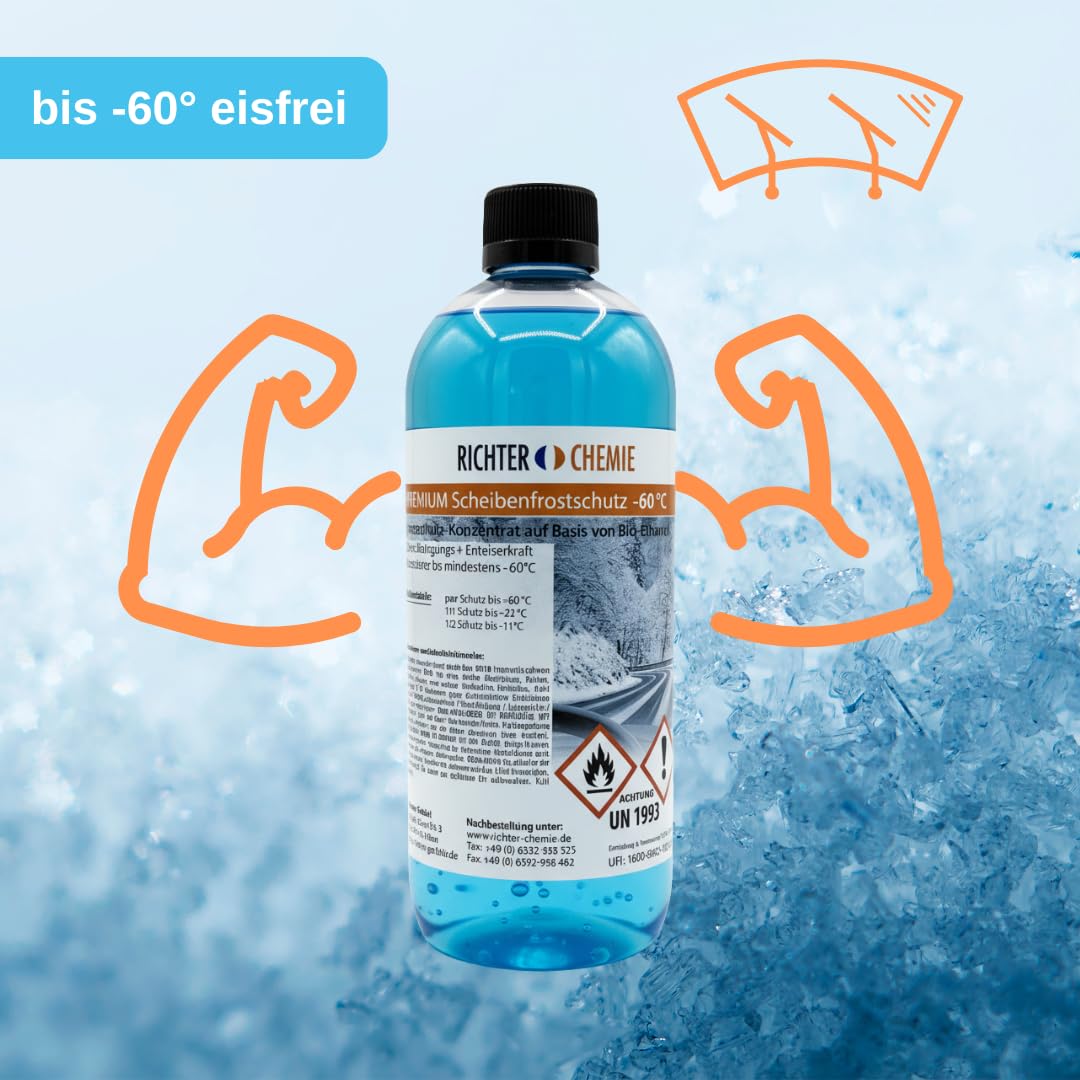 Richter Chemie Premium Scheibenfrostschutz Konzentrat -60°C, Bioethanol-Basis, Citrus-Duft, 12 x 1 Liter