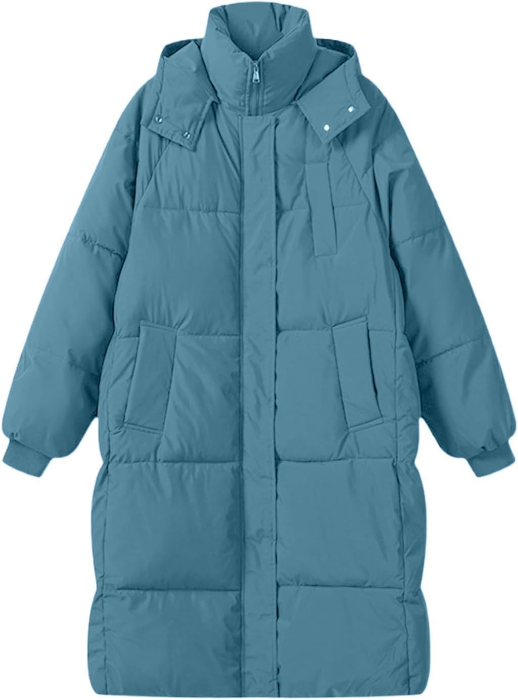 Womens Puffer Jacket with Hood Long Winter Coat Plus Size Trendy Warm Parka Solid Colors Outwear