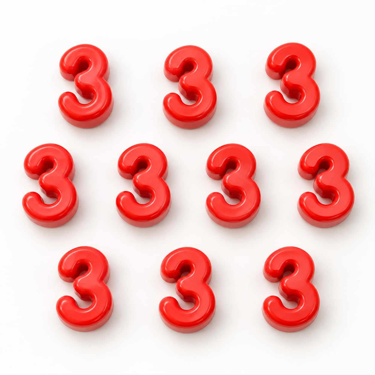 Number Beads, 10pcs Number Beads for Bracelets with 6mm Large Hole, Number Bead for DIY Jewellery Making, Keychains and Paracord Crafts(Red, Number 3, 10)