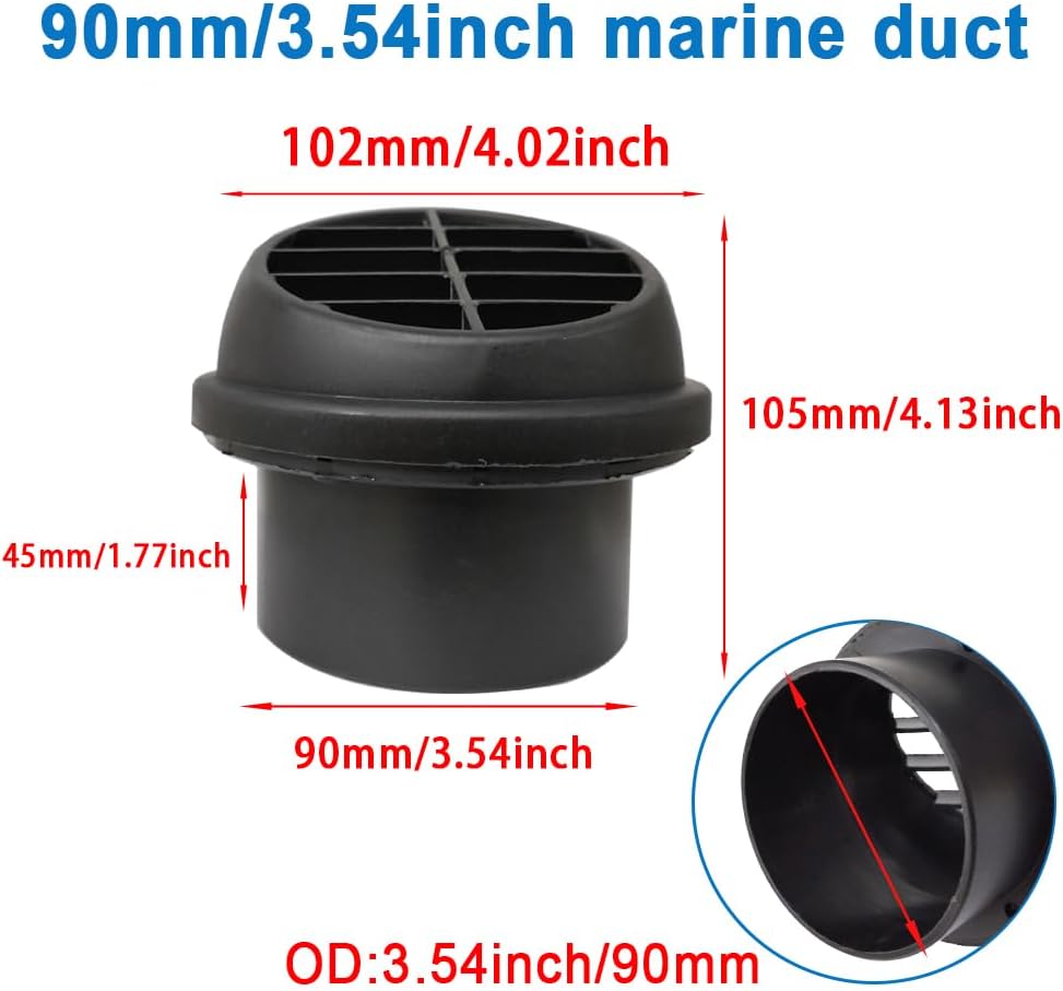 90mm/3.54inch Diesel Engine Parking Heater Duct Vent Outlet,360 Degrees Rotatable Universal Coolant/Warm AC Heat Air Conditioning Ducting Vent Outlet, Car Heater Ducting(1pc)