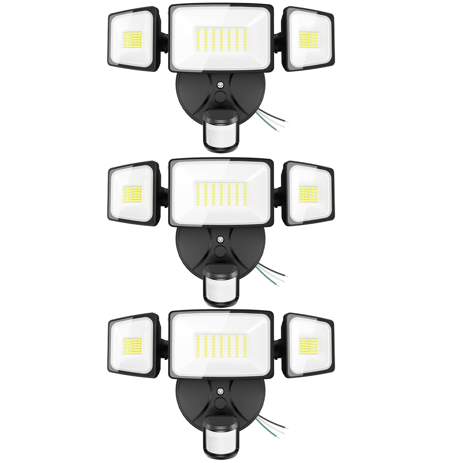 Onforu 3 Pack 75W Motion Sensor Outdoor Lights, 7000lm Dusk to Dawn Flood Light, LED Security Light with 3 Head, IP65 Waterproof Exterior Floodlight, 6500k Wall Light for Entryway Stairs Yard Garage
