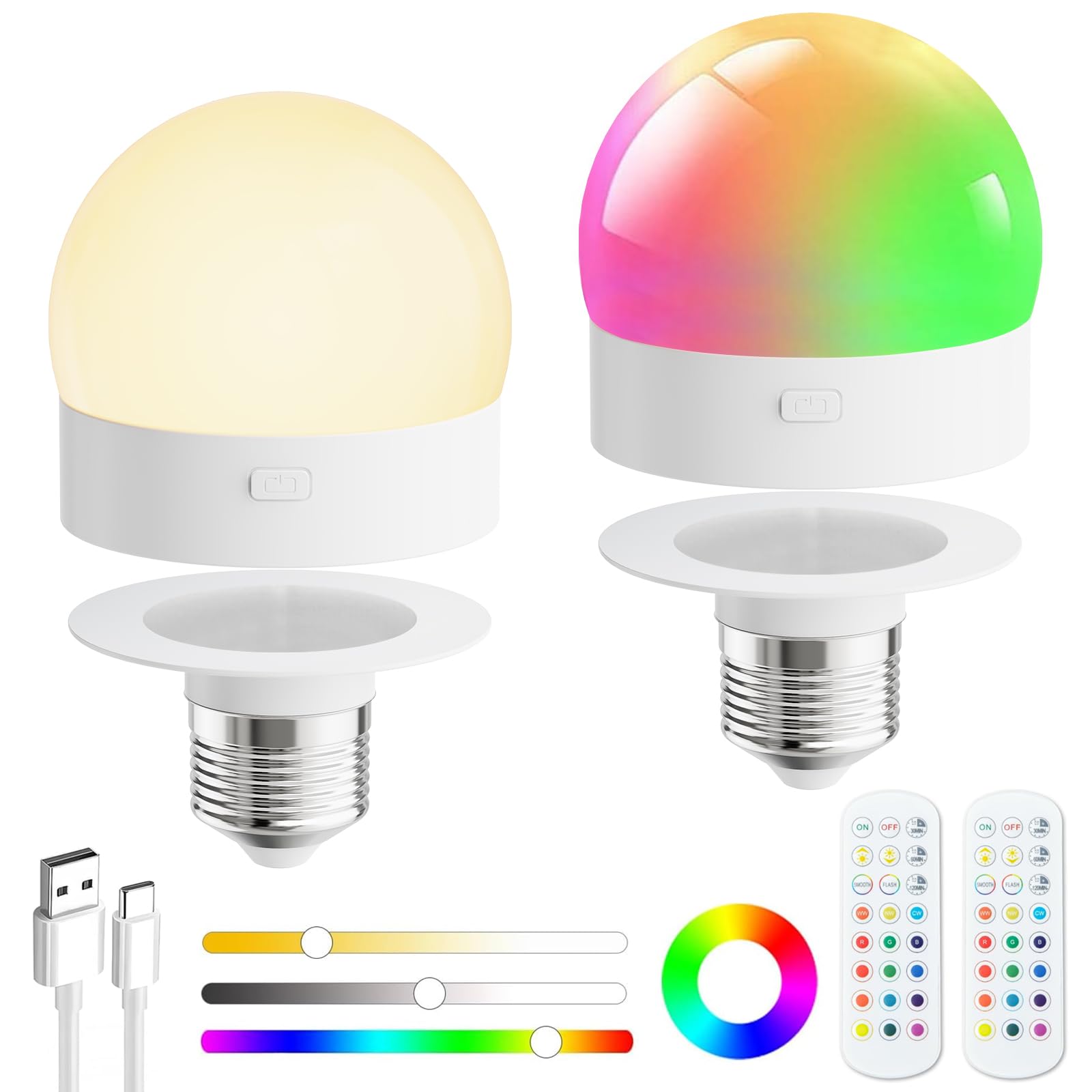 AUTRUCKER Lampadina ricaricabile con telecomando - Lampadina LED E27 7W 450LM, 15 colori, 3