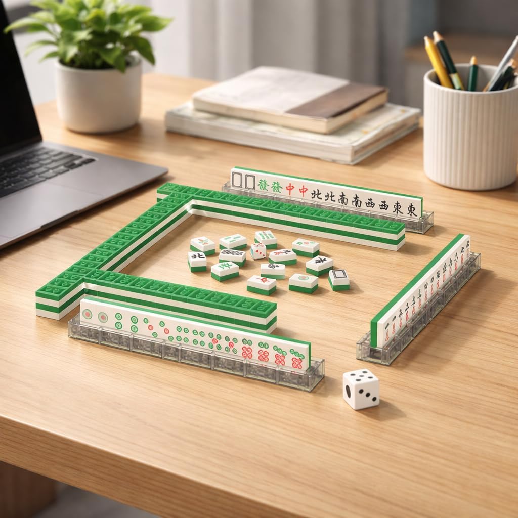A miniature Mahjong set displayed on a desk with tiny tiles and a compact carrying case, perfect as a novelty gift
