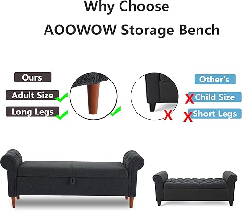 Miniatura 45 de Aoowow Banco de almacenamiento de 63 pulgadas para dormitorio, extremo de la cama, sofá otomano enrollado de tela de terciopelo armado, banco largo