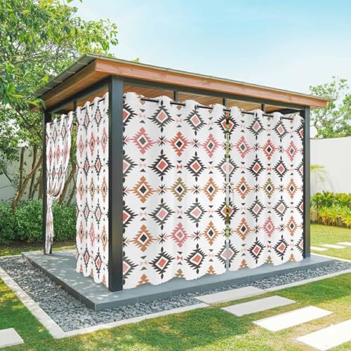 Outdoor Curtains for Patio Waterproof, Boho Colorful Geometric Windproof Pravicy