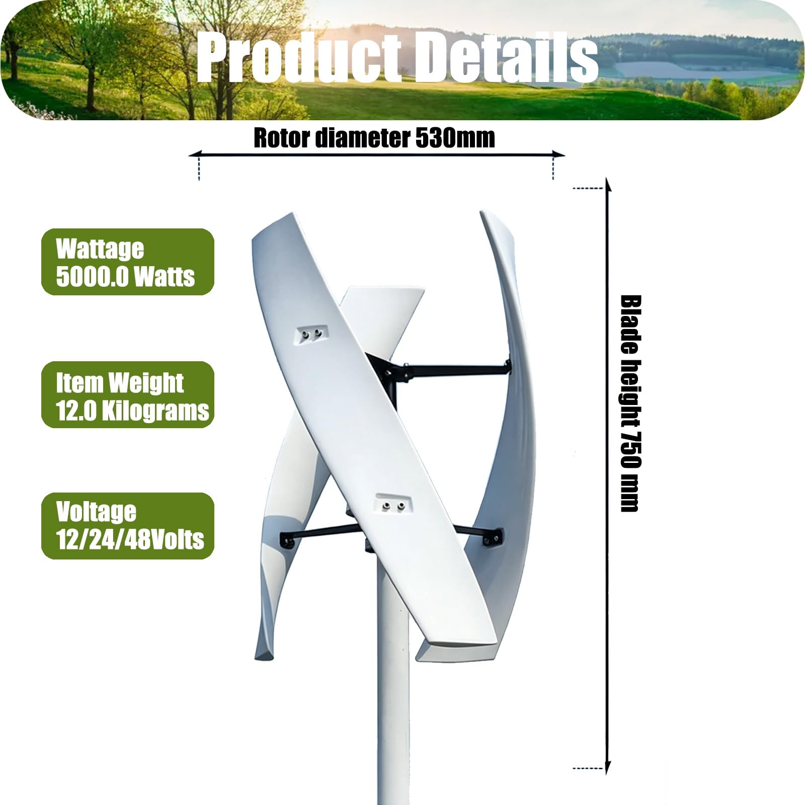 Aerogeneradores 16000W 20000W Sin Ruido Generador de turbina eólica Vertical, Aerogenerador de levitación magnética con Controlador MPPT para suplementación con energía doméstica(16000W,48V)