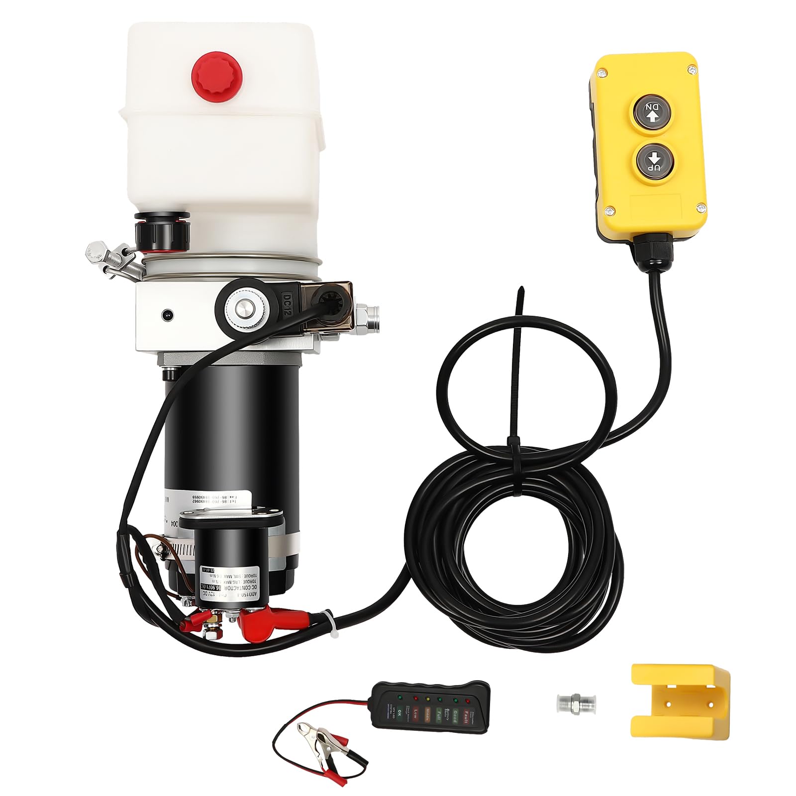 800W 12V Elektrische Hydraulikpumpe, Einfachwirkende Kipper Hydraulikaggregat, Hydraulik Pumpe, Kipperpumpe Anhänger Reservoir, Hydraulikpresse mit Spannungsanzeiger & Steckverbinder