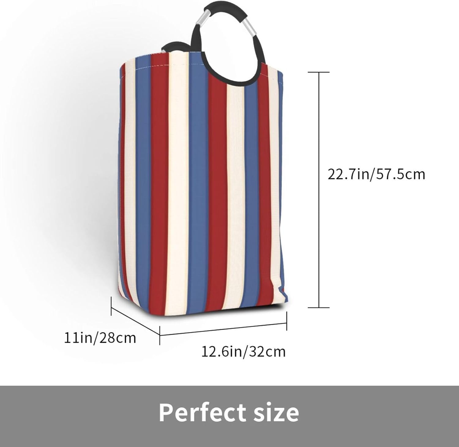 Large Laundry Basket, Red, White & Blue Stripes Laundry Hamper Bag Collapsible Washing Bin With Handles for College Dorm, Family Essentials Storage