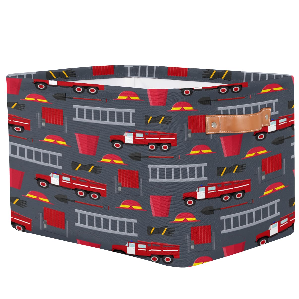 FZDXZJJ Fire Trucks Large Rectangle Storage Basket Fire Car Storage Bin Collapsible Canvas With Handles For Toy Blanket Clothes Towel Living Room