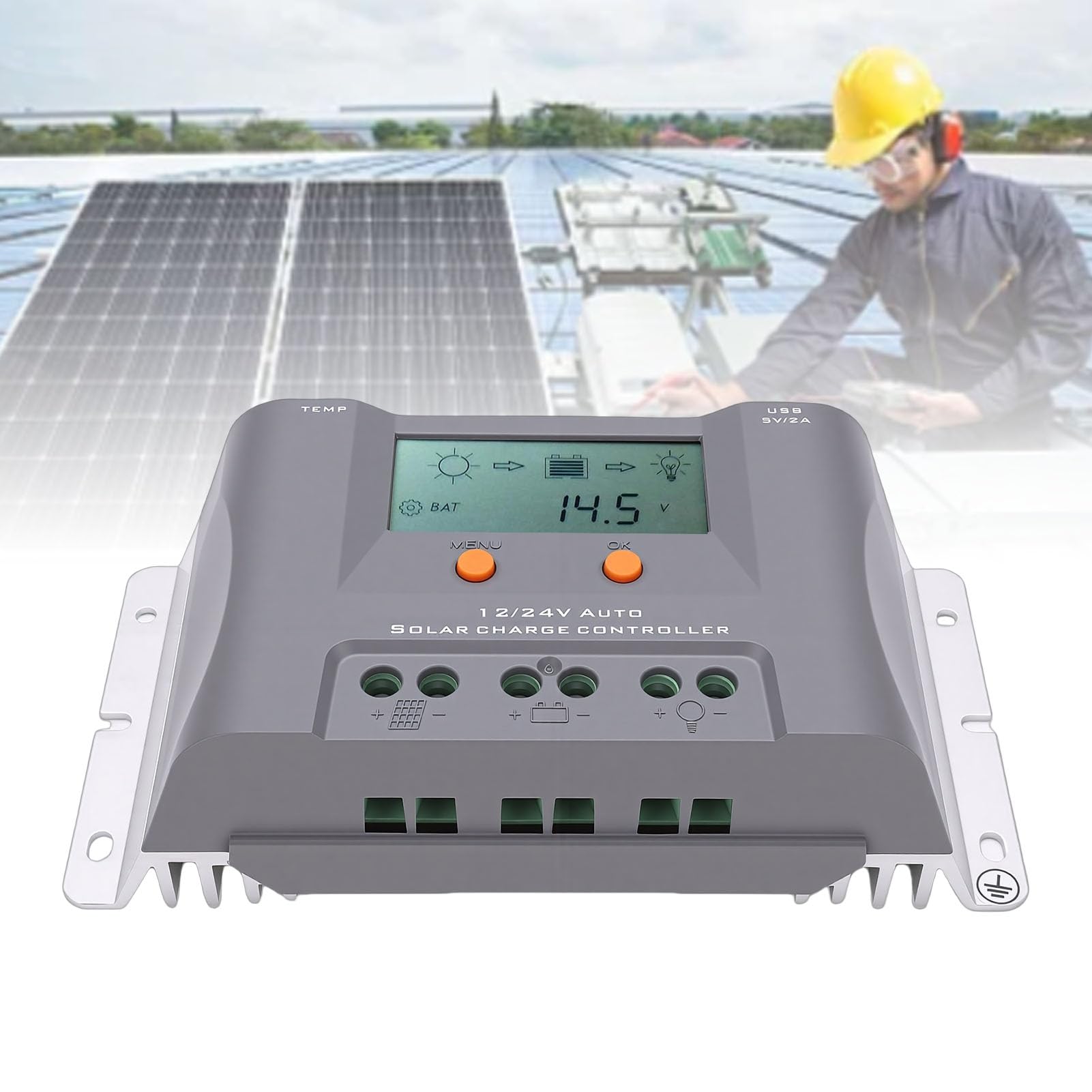 VBESTLIFE 40A Contrôleur de Charge Solaire avec Écran LCD, Double Ports USB