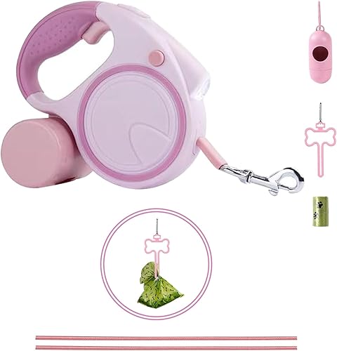 Miniatura 7 de Best Dog Supplies - Correa retráctil rosa para perro con luz, dispensador de bolsas de excrementos, soporte para bolsas de excrementos, 2 cuerdas