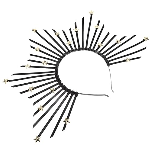 Miniatura 10 de Mobestech Diadema con halo de espigas corona de hoja tocados de doble capa para mujeres estilo bosque diosa decoración de cabello ángel dorado para