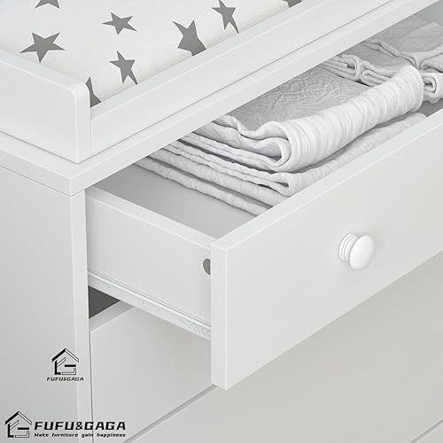 Miniatura 5 de AIEGLE Cómoda de bebé para guardería, cómoda de dormitorio blanca con 5 cajones y estantes de almacenamiento, cómoda de madera para almacenamiento