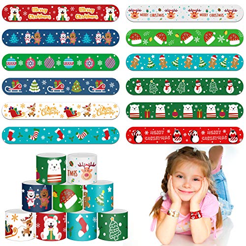 LOKIPA Pulseras de Navidad Slap, 48 piezas para niños Slap Snap Band pulsera para relleno de bolsas de fiesta de Navidad Cover