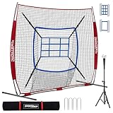 Sportswin 7x7 ft Baseball Net for Batting Pitching Hitting, Softball Batting Net with Batting Tee, Strike Zone, Baseball Training Equipment for Kids Adult Youth Sport Practice