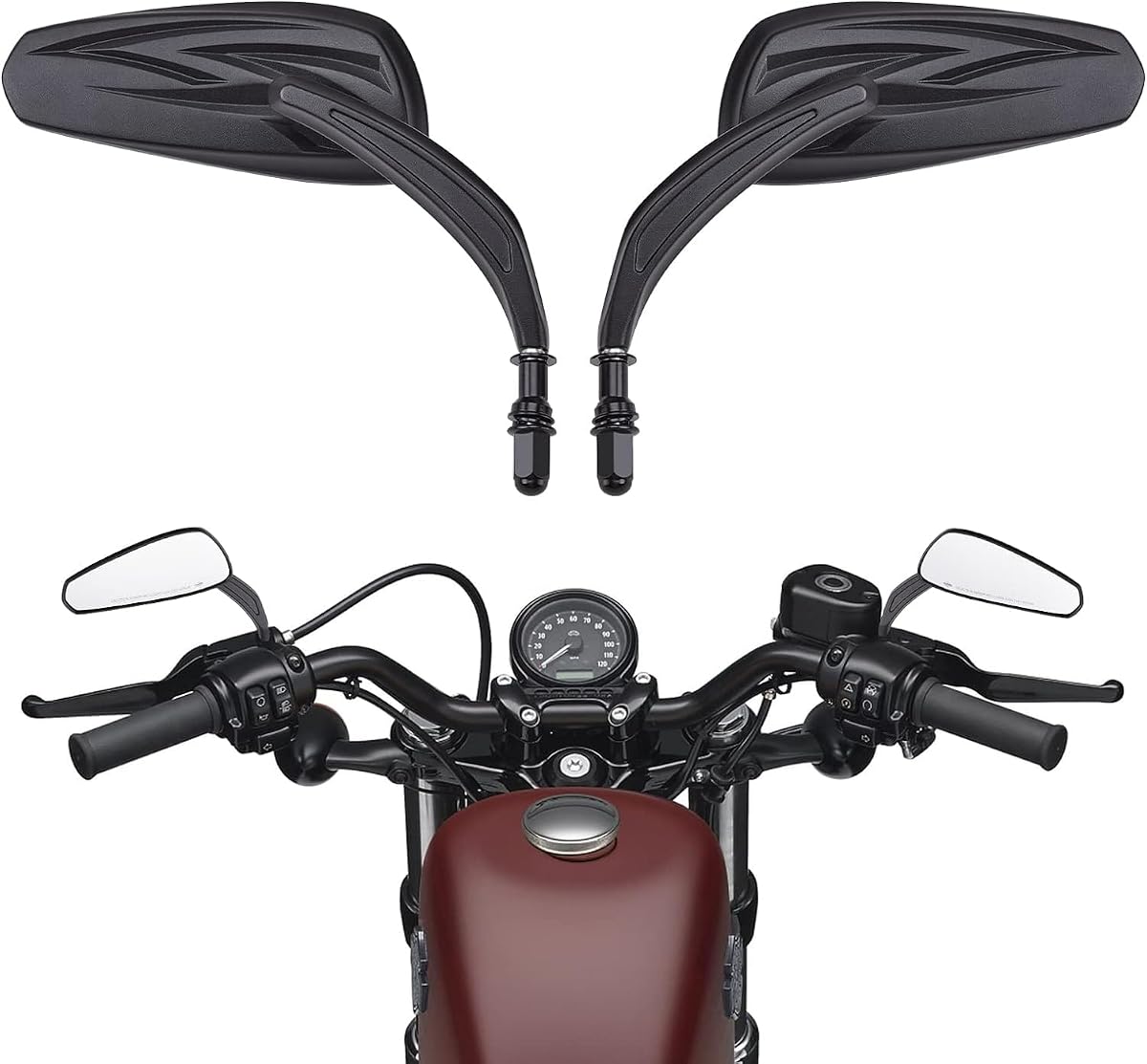 Motorcycle Rear View Mirrors Motorcycle Mirrors Long Stem Compatible with Dyna Softail Sportster Road King Street Glide Road Glide 1982-2024 2025 Teardrop