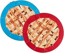 2 Pack Adjustable Pie Crust Shield, findTop Food Grade Silicone Crust Protector Shield Fits Rimmed Dish 8.5" - 10", Red & Blue
