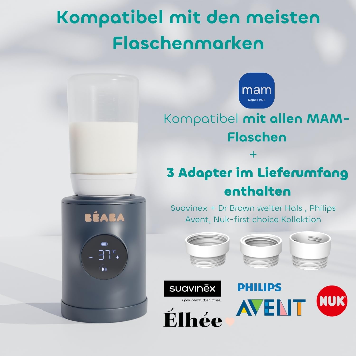 BÉABA Milk Nomad Ultra-schneller batteriebetriebener mobiler Flaschenwärmer Erwärmt in -3 Min Einstellbare Temperatur USB-C Kompakt