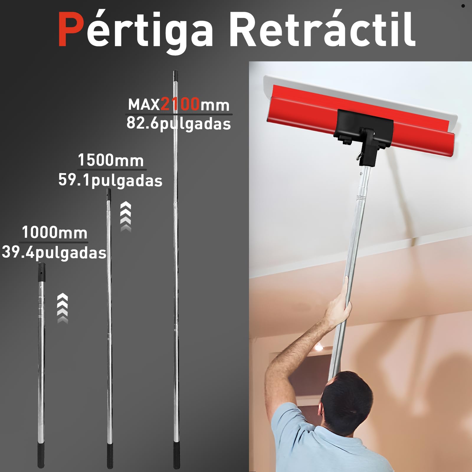 VKE Kit Coltelli da rivestimento, Spatola rivestita professionale con manico telescopico, perfetto liscio in acciaio 25/40/60 cm, strumento VKE Llana Para Alisar Paredes Grandes de 8 Piezas