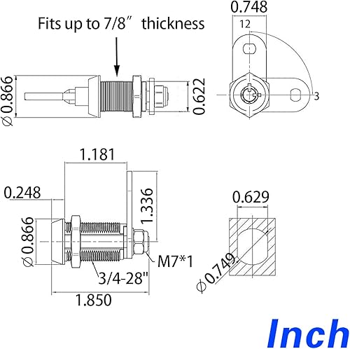 Miniatura 2 de 2 cerraduras tubulares de leva para automóvil, doble pieza de 78 pulgadas, CM1923-BK 42 rectas + 50 pines de aleación doblados con llave, accesorios