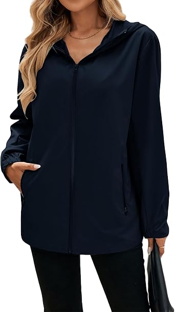 Windbreaker Jacket Women with Hood Lightweight Waterproof Jackets Zip Up Outdoor Ventures Packable Rain Jacket