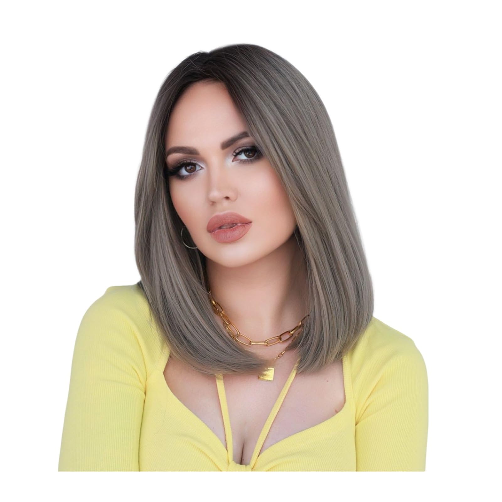 Parrucca Donna Parrucca in fibra sintetica resistente Cosplay Party Uso quotidiano Verde Grigio Parrucca da donna Lunghezza delle spalle Riga media Calore corto Parrucca Naturale