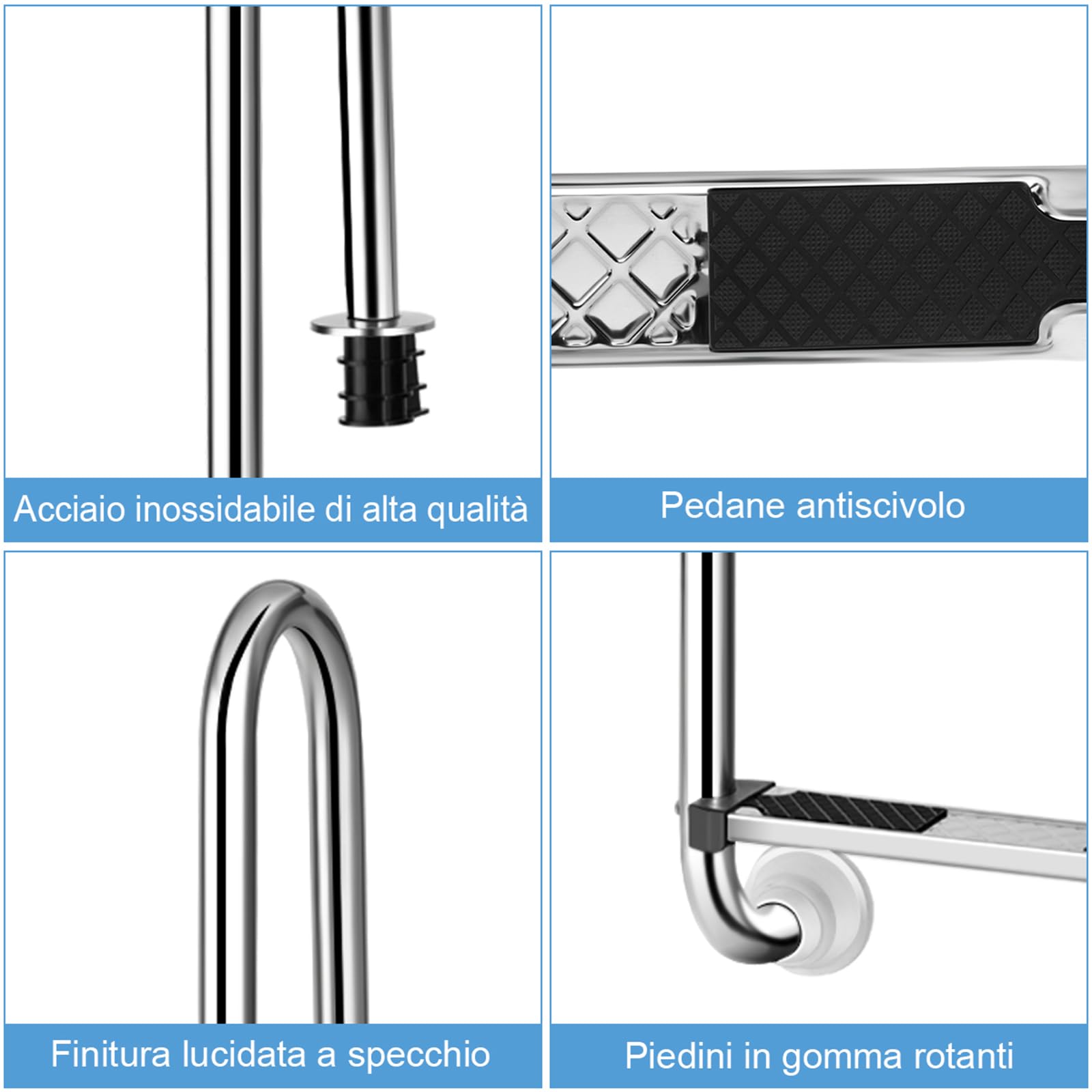 COSTWAY Scaletta di 3 Gradini per Piscina in Acciaio Inox | Scala Piscina con Pedane Antiscivolo, 55 x 25 x 132,5 cm, Capacità di Carico 150 kg