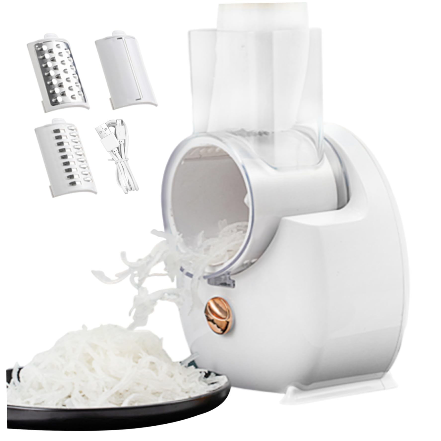 Râpe à fromage électrique avec 3 accessoires hachoir légumes USB