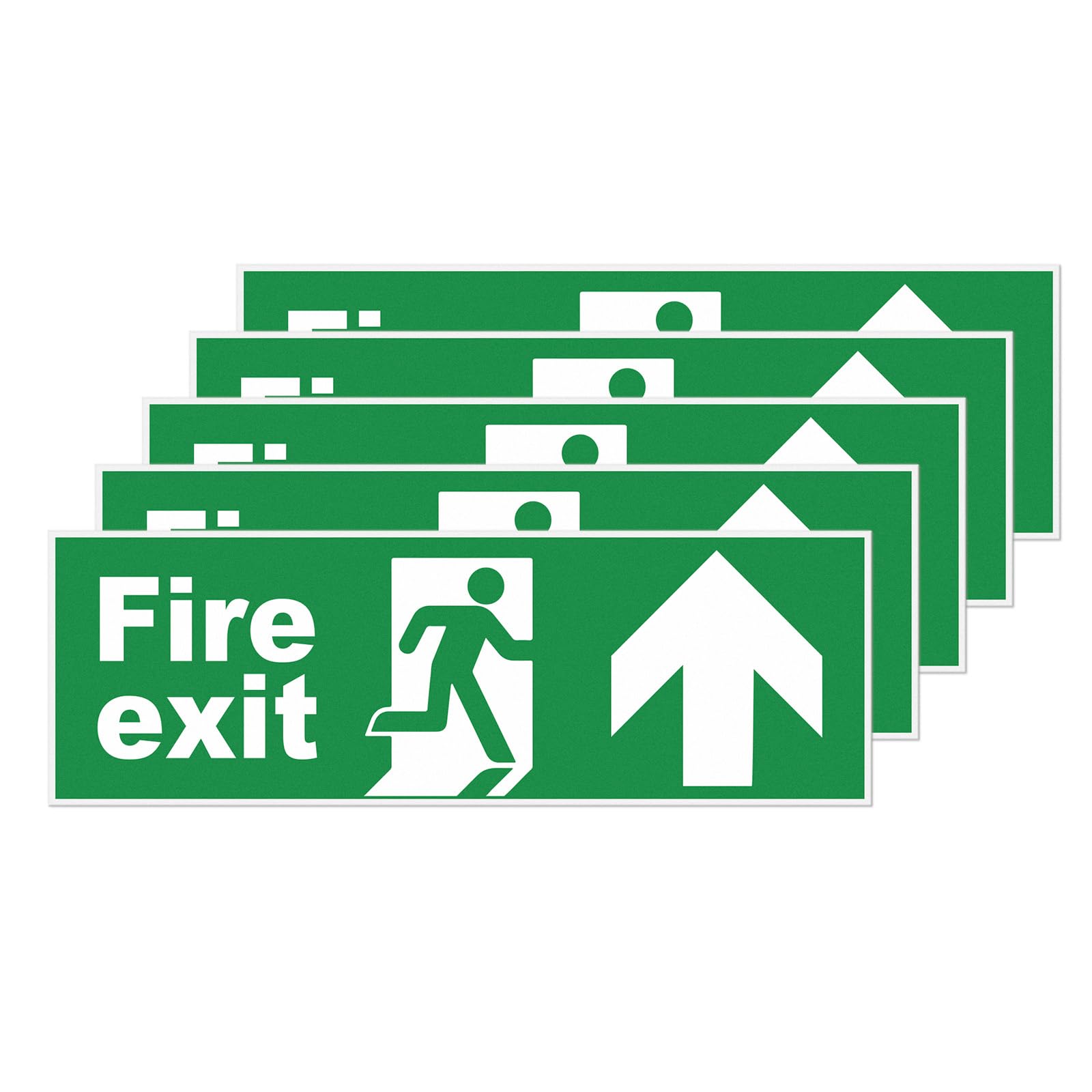 YIKIADA Fire Exit Sign Plastic 300 × 100 mm Up Arrow Self Adhesive Signage Emergency Exit Directional Signs for Office School Hospital Pack of 5