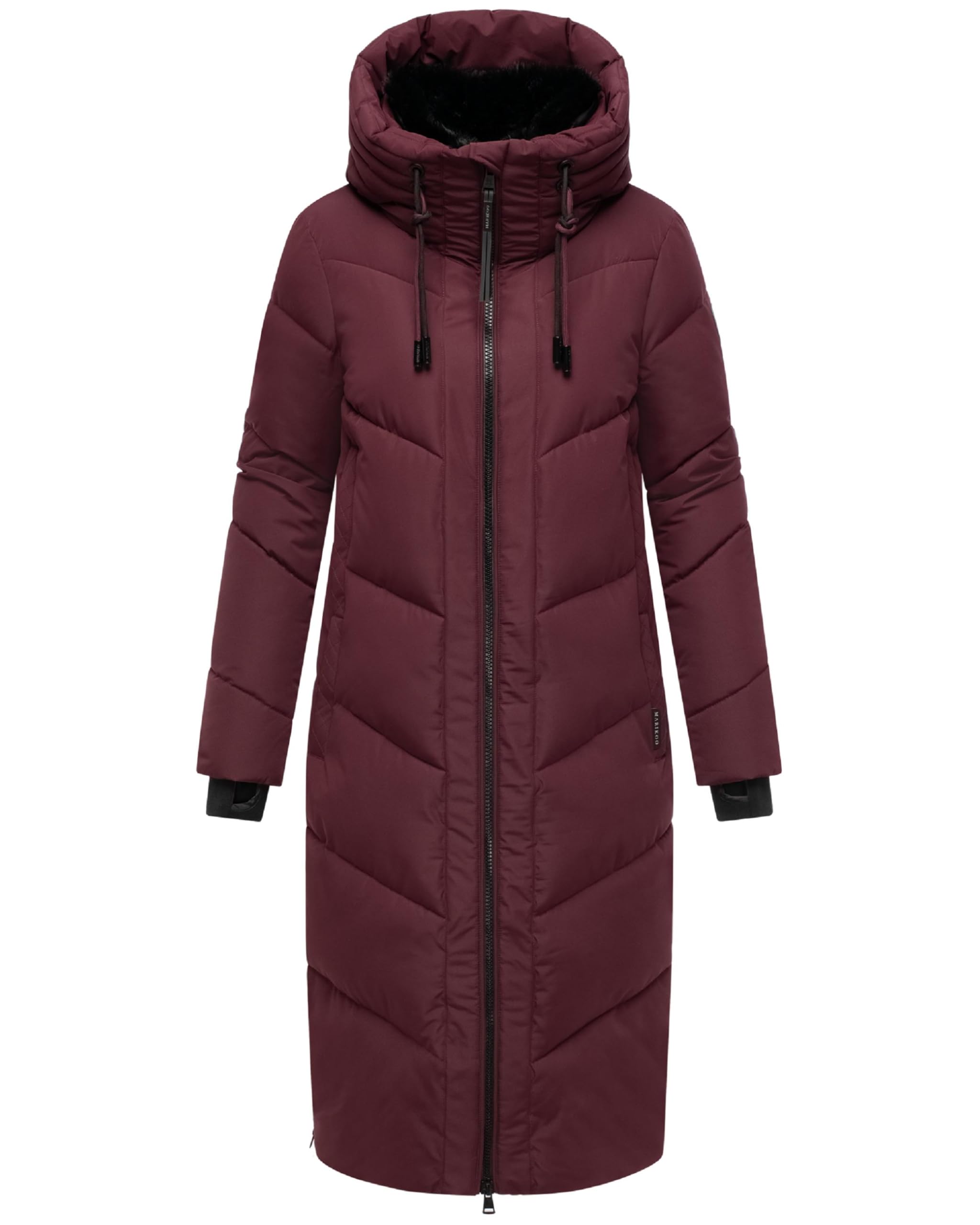 Marikoo Women's Wine Red Nadaree Xvi Winter Coat Warm Quilted Coat Long With Adjustable Hood And High Collar Xs-5Xl, Xxl
