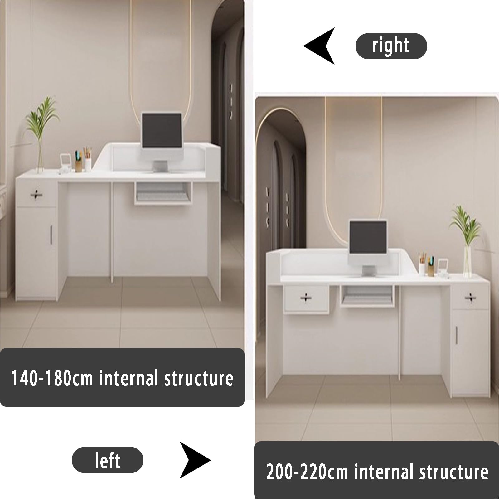 Scrivania con cassetto bloccabile, gestione dei cavi, ampia postazione di lavoro per sale riunioni e eventi modello OfficeAB (sinistra 200 x 60 x 100 cm)