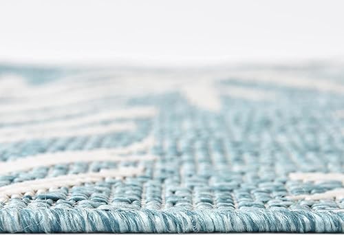 Miniatura 3 de Unique Loom - Tapete de la colección Outdoor Botanical, diseño de palmera (4.1 pies x 6.1 pies, rectangular, color aguamarina claromarfil)