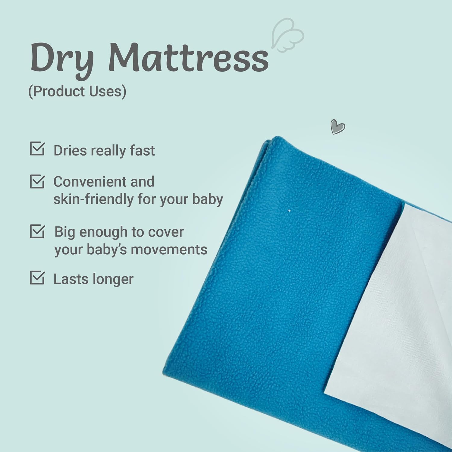 Kridlo 3-in-1 Baby Sleeping Bag & Waterproof Cot Sheet Set | Hypoallergenic, Soft & Lightweight Bedding for Newborns | Quick-Dry Extra Absorbent Mattress | Pack of 2 (Blue Daisy with Blue Dry Mat) 4