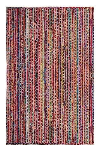 Image of Handwoven 2x6 feet chindi Jute Rectangular Rug, Natural Fibers, Braided Reversible Carpet for Stylish Bedroom Living Room Dining Room Kids Room (2x6 feet, Multicolor)