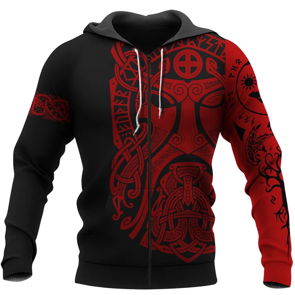 Pull à capuche Viking homme avec impression 3D Odin et sweat vintage à poche confortable