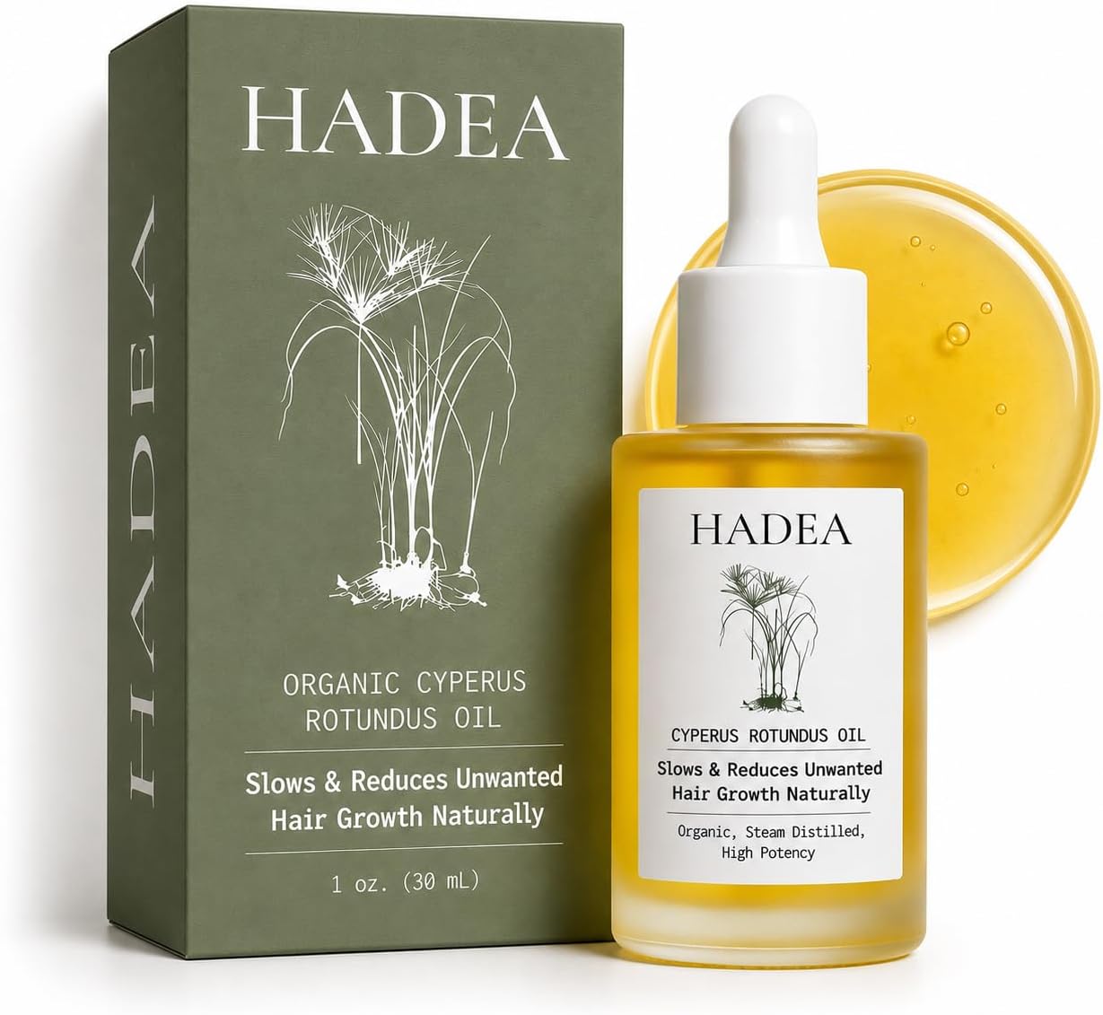 HADEA Cyperus Rotundus Oil to Reduce Hair Growth 100% Organic High-Potency Steam Distilled Cyprus Nutgrass Cypress Hair Inhibitor | Cypress Rotundus Oil For Pcos, Hirsutism, Any Unwanted Hair 30ml