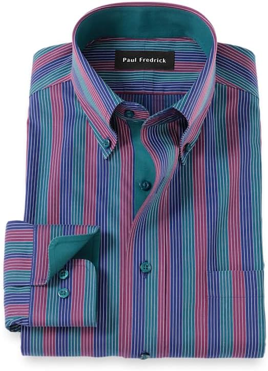 Paul Fredrick Men's Classic Fit Comfort Stretch Non-Iron Stripe Dress Shirt