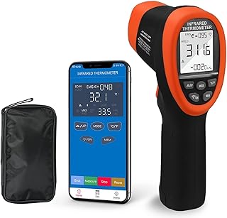 Infrared Thermometer, AP-985C-APP IR Thermometer Range -50℃~800℃, D:S=16:1, Non-Contact Gun, APP Data Reading & Download, Data Hold/Back, Adjustable Emissivity & Max/Min/Avg-Not For Human