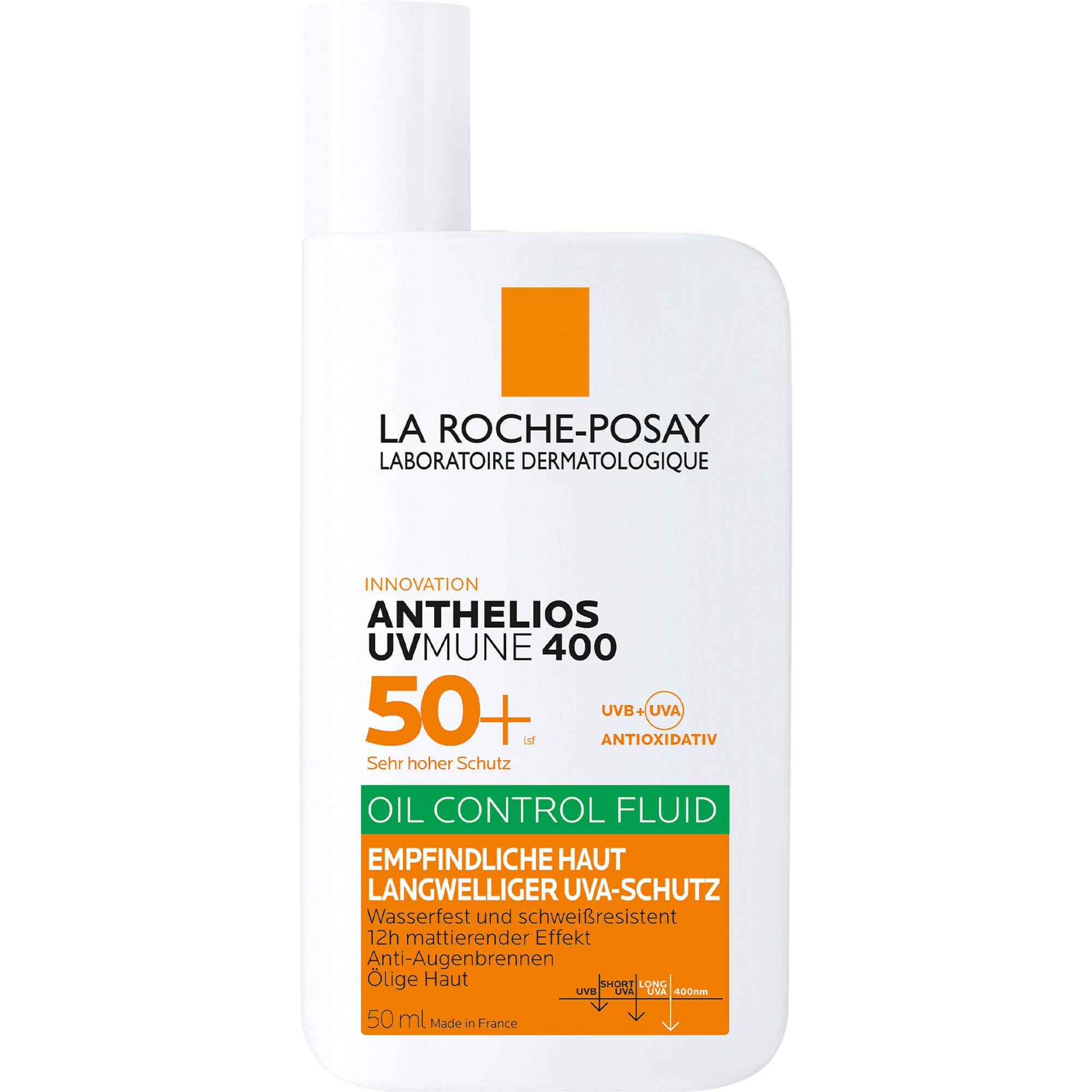 La Roche Posay Invisible Fluid z filtrem przeciwsłonecznym z SPF50+, efekt matujący, 24 godziny, wodoodporny, pot i piasek, formuła z Mexoryl 400, Anthelios UV-MUNE 400 Oil Control, 50 ml