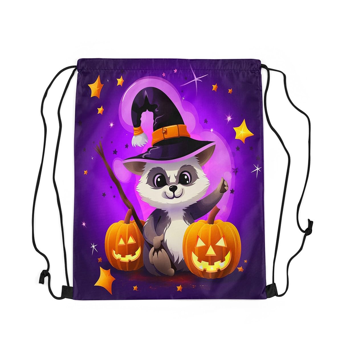 Loussiesd Yellow Happy Halloween Drawstring Backpack 40x33cm for Horror Theme Gym String Bag Pumpkin Sports Drawstring Sackpack Witchcraft Drawstring Bags Waterproof