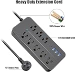 Power Bar, Power Strip Surge Protector with 8 Outlets & 3 USB Ports & 1 Type-C Port (5V/3A), Angled Flat Plug, Spaced Outlets & ETL Listed Power Outlet for Home Office - Black