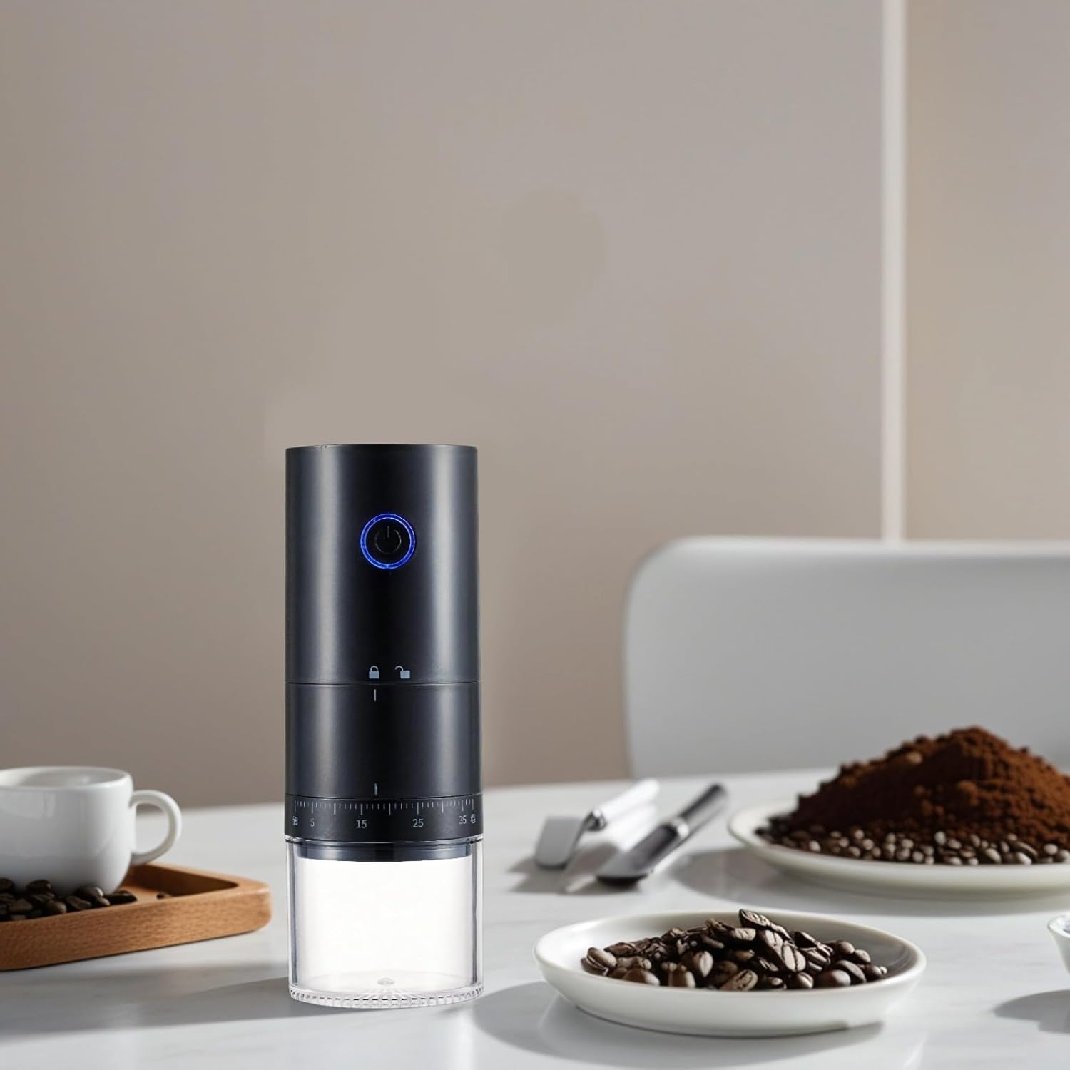 Portable USB Electric Coffee Grinder, Ceramic Burr Mill with Adjustable Grind Settings, Quiet Operation for Coffee