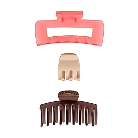Goody SlideProof Rectangular Claw Clips - 3 Ct (1 Small + 2 Large), Warm Tones, Secure Grip Hair Styling Accessories for Women & Men, All Hair Types