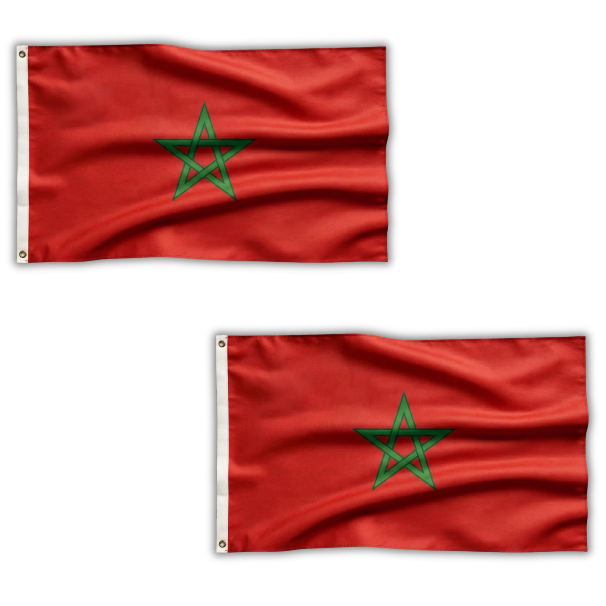 2 Pcs Morocco Flag 5ft x 3ft with Brass Eyelets – Polyester Moroccan Flag Banner for Football Matches, Fan Zones, Home & Garden Display
