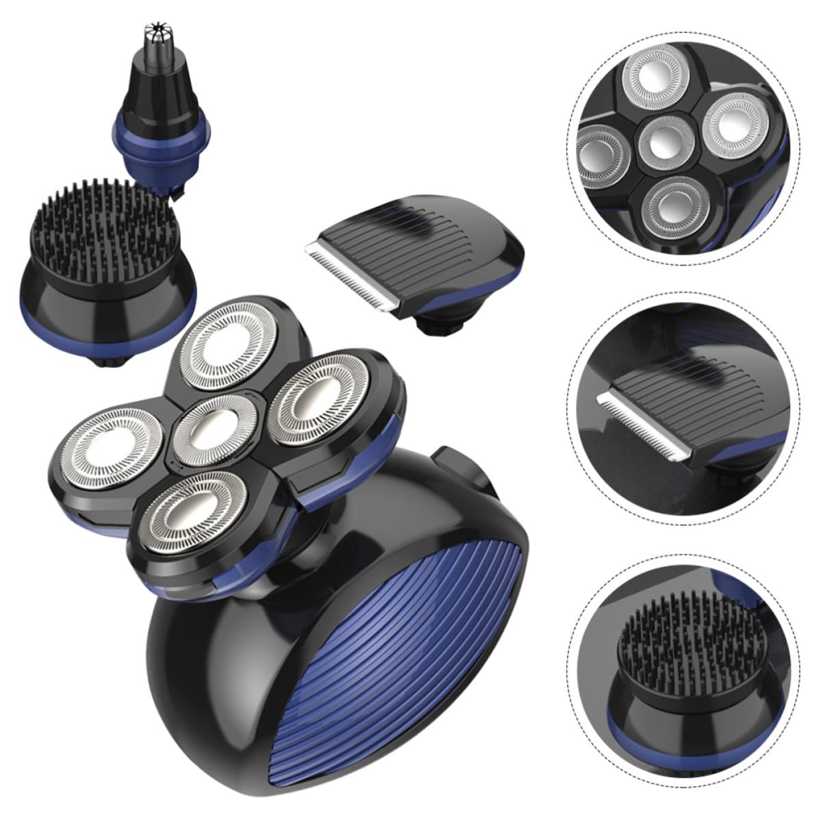 Veemoon Rasoio Elettrico Uomo 5 Lame Flottanti Ipx5, Trimmer Professionale Multifunzione in Abs Testina Regolabile per Barba e Chioma