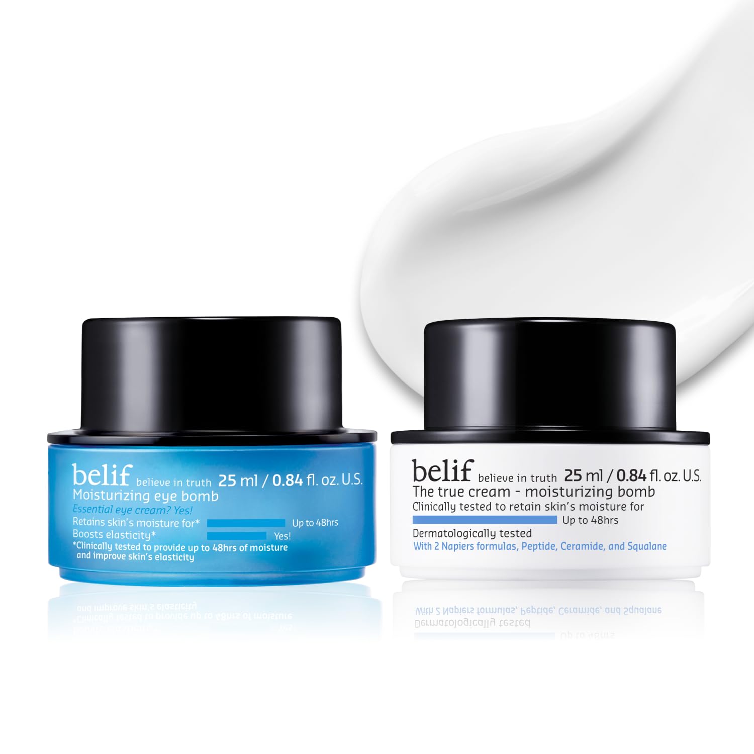 belif Peptide Eye Bomb & Moisturizing Bomb Duo – Firming Anti-Aging Eye Cream + Intense Hydration Face Cream for Fine Lines, Wrinkles & Dry Skin – Korean Skincare Set, 50ml